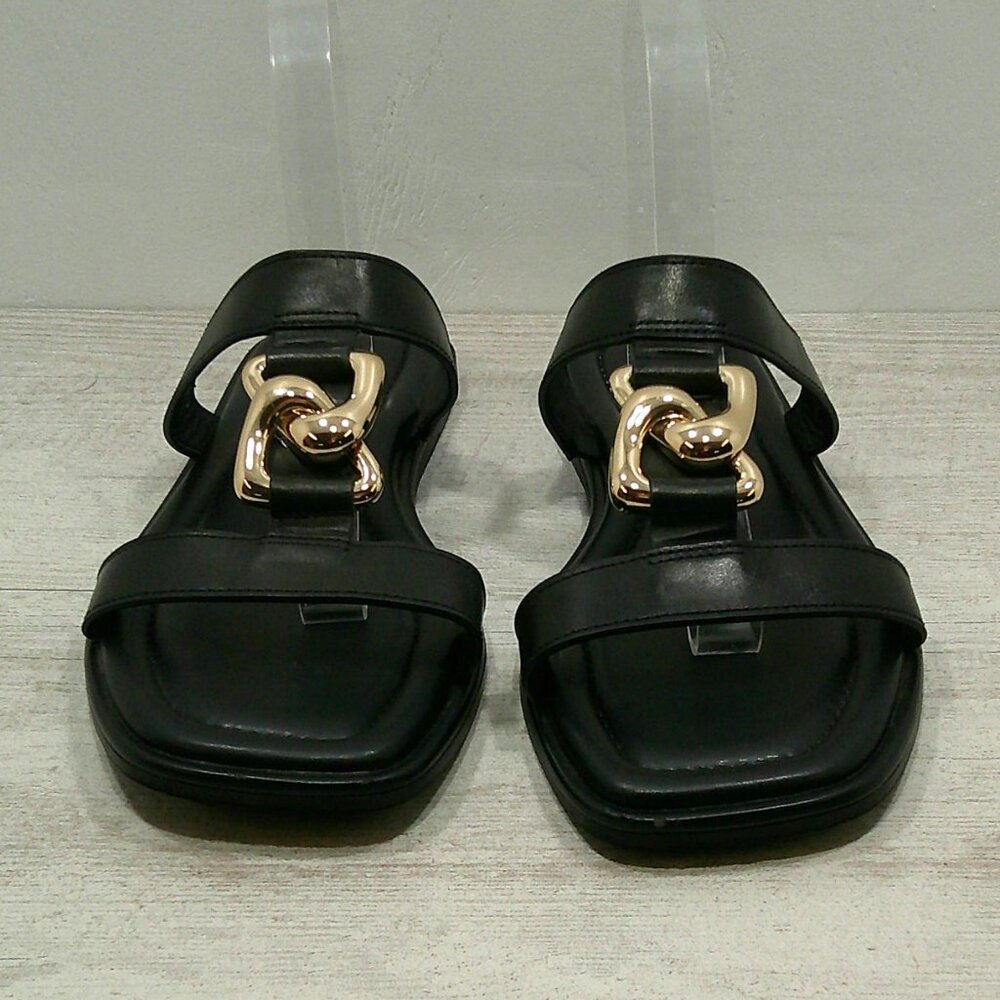Aerosoles Boston Women's Black Leather Flat Sandals with Chain Detail Size 9.5 M - Picture 2 of 9